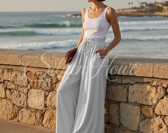Handmade Wide Legged Palazzo Trousers | Long Summer Flared Skirt Pants