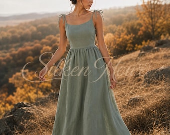 Cotton Boho Backless Maxi Dress | V Neck Spaghetti Strap Cottagecore Dress | High Waist Slip Dress