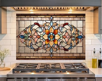 Kitchen Glass Backsplash with Stained Glass Style Design, UV Printed Tempered Glass Panel, Timeless Home Wall Art