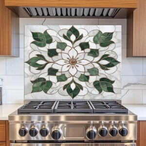 Glass Backsplash, Pattern Tile Look One Piece Tempered Glass Kitchen Splashback for Stove Behind, Marble Look Backsplash, Kitchen Backsplash