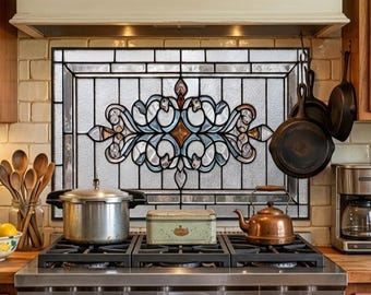 Classic Stained Look Glass Style Backsplash Panel, Tempered Glass Wall Art, Timeless Color Design, Elegant Kitchen Decor, Stove Protector