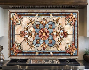 Floral Stained Glass Look Glass Backsplash • Artistic Flower Wall Panel • Colorful Botanical Kitchen Art • Modern Decorative Piece