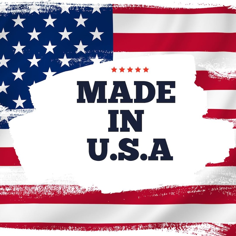 May include: Image featuring the American flag with a distressed, brushstroke effect. The text "MADE IN U.S.A" is prominently displayed in navy blue, with five red stars above the text. The flag's colors are red, white, and blue.