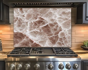 Salpicadero de cristal de cuarzo rosa, arte de pared de cocina de mármol rubor, panel de vidrio templado de lujo para la estufa