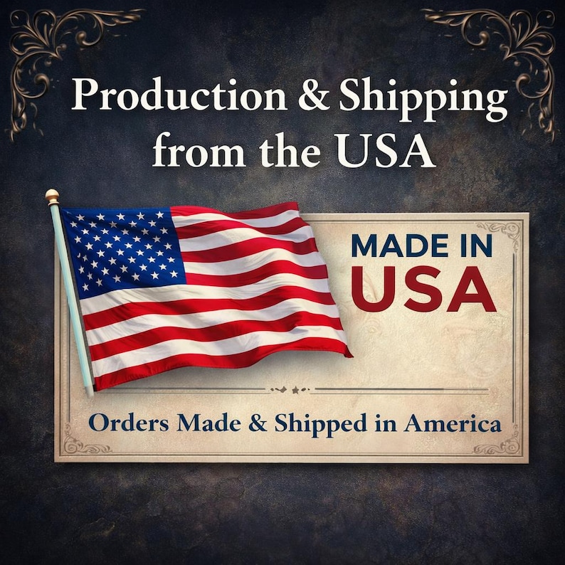 May include: An image featuring the American flag waving in the wind, with the text "MADE IN USA" in red letters. The phrase "Orders Made & Shipped in America" is also displayed, emphasizing domestic production.