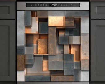 Funda magnética geométrica moderna para lavavajillas, decoración de cocina abstracta industrial, revestimiento contemporáneo para electrodomésticos, funda minimalista para lavavajillas.