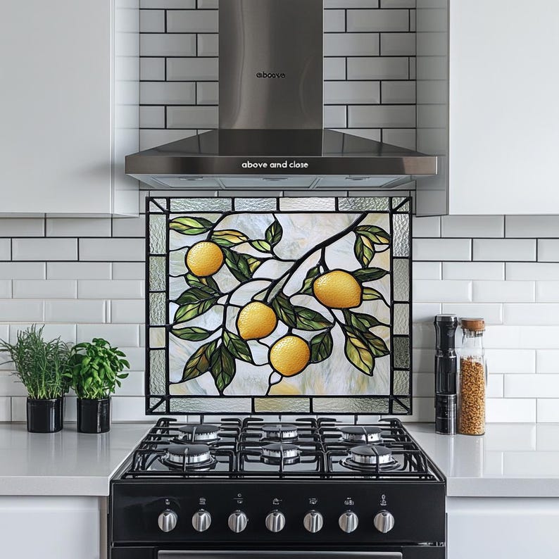 Lemon Splashbacks Stained Glass Look Kitchen Backsplash, Lemon Tile One Piece Tempered ...