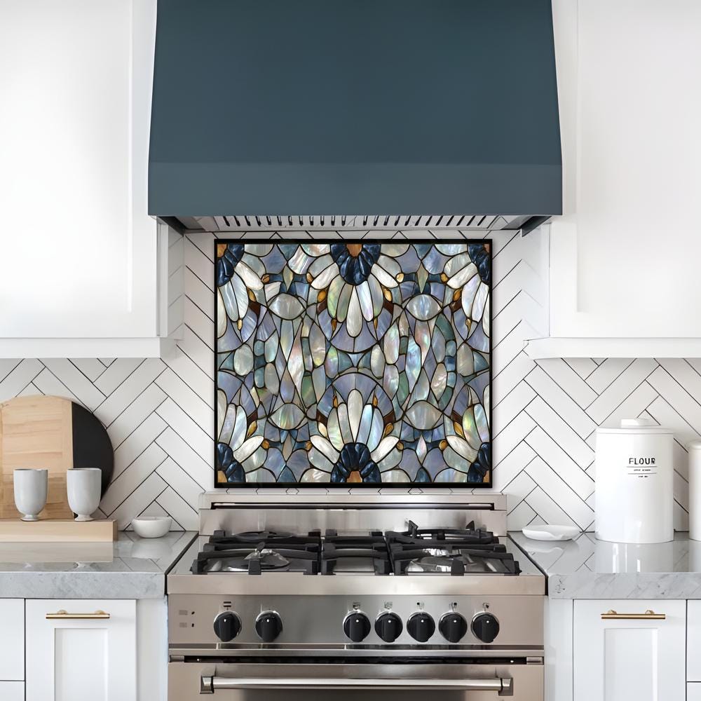 Mother of Pearl Stained Glass Look Wall Art, Iridescent Shell Mosaic ...