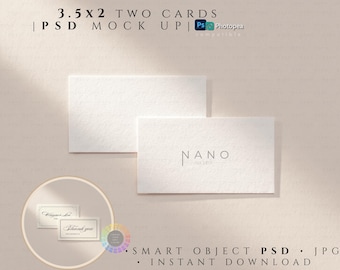 Double Sided Business Card Mockup | 3.5x2 Front/Back Small Flat Card | Editable Background | Minimal Branding & Stationery Mockup JPG PSD