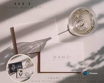 RSVP Card Mockup 5x3.5 Double Card Set, Wedding Details Card Mockup, Neutral Flat Lay Stationery Mockup, Minimal Card PSD JPG for Designers