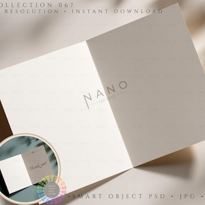 May include: An open, off-white card with the word "NANO" printed on the right side. A smaller card with the words "Thank you!" is in a circular frame. The image also includes the text "COLLECTION 067", "HIGH RESOLUTION", and "INSTANT DOWNLOAD".