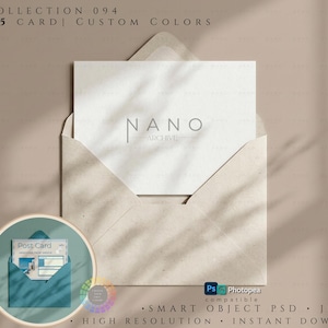 5x3.5 RSVP Card and Envelope Mockup, Customizable Background and Envelope Color, Luxury Small Card PSD, Minimal Place Card Branding Mockup