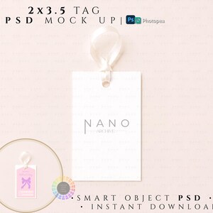 Gift Tag Mockup 2x3.5 PSD | Wedding Favor Tag Mockup | Editable Ribbon & Background Color | Minimalist Product Hang Tag Branding Mockup JPG