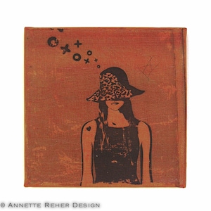 graffiti girl with leo-hat Hamburg St.Georg phototransfer/potch on  handcoloured canvas single piece