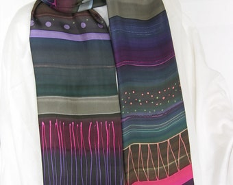 shawl silk handpainted handprinted umbra, oliv, pink, purple on Etsy