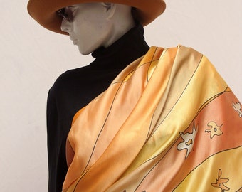 scarf silk gold yellow handpainted