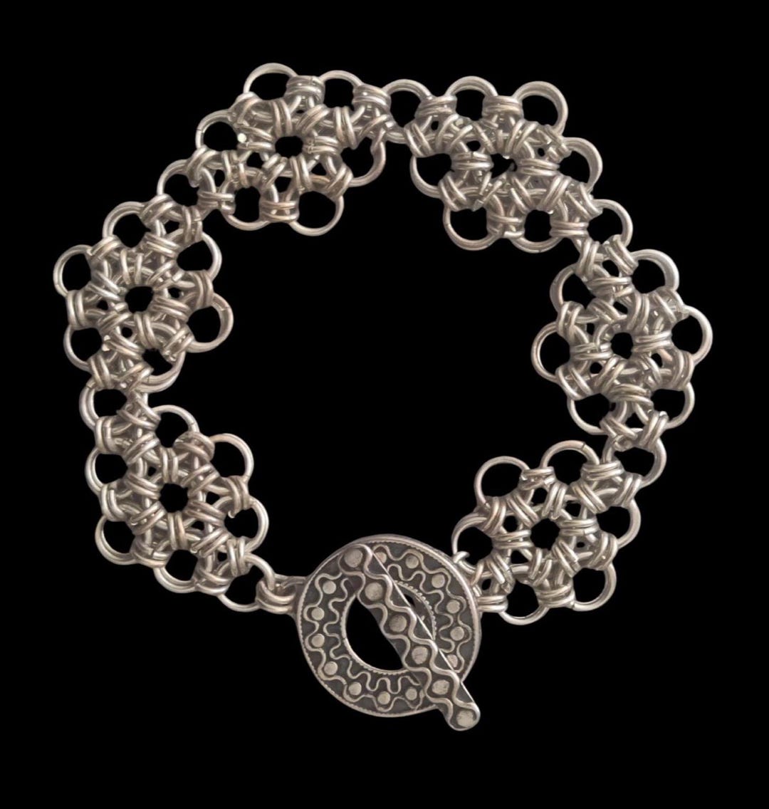 Vintage Sterling Silver Woven Interlocking Jump Rings Flower ...
