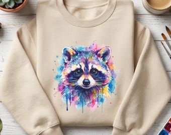 Sudadera de mapache, camiseta de mapache adorable, sudadera de cuello redondo de mapache de acuarela, regalo para amantes de los mapaches, sudadera de panda basura, salvaje pero adorable