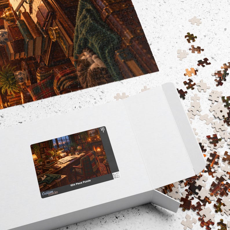 Puzzle Library Display Cozy Library Jigsaw Puzzle, Scholar's Writing Desk at Dusk, Dark ...