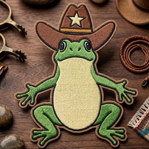Cowboy Frog Embroidered Patch, Western Bullfrog With Hat Embroidered Patch, Cute Country Spirit Toad Art Decal