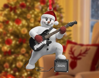 Personalized Rocker Snowman Electric Guitar Acrylic Ornament