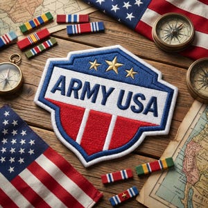 Army USA Shield Embroidery Patch, Patriotic United States Iron On, Military Style Star Badge, Veteran Gift Sew On for Vests and Bags