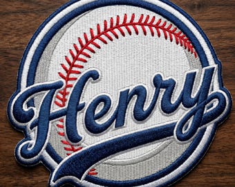 Custom Baseball Name Patch Iron On - Personalized Round Baseball Embroidered Badge - Henry Custom Patch for Hats Bags - Sports Player Gift