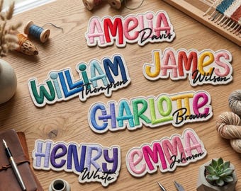 Custom Colorful Name Patch, Personalized Bold Font Iron On Badge, School Uniform Name Tag for Kids, Vibrant Embroidery for Backpacks