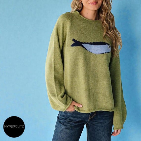 Retro Fish Sweater | Women’s Cozy Soft Pullover | Warm Vintage Knit Top for Autumn & Winter