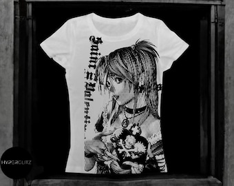Y2K Anime Graphic T-Shirt For Men & Women - Vintage Flame Girl Design, Alt Streetwear