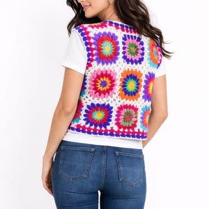 Handmade Colorful Crochet Granny Square Vest, Boho Patchwork Knit Top, Festival Outfit