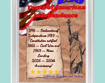 24x36 Patriotic Poster Printable | 250th Independence Day USA Wall Art | July 4th Decor | Instant Download