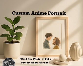 Hand-Drawn Anime Couple Portrait, Personalized Art Gift