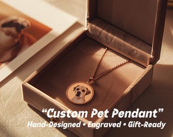 Engraved Pet Portrait Pendant | Personalized Memorial Necklace