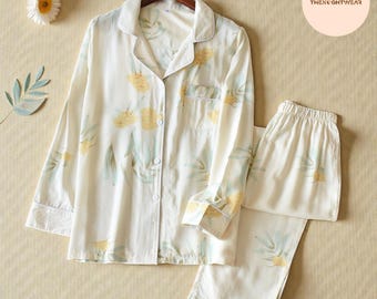 Floral Pajama Set – Japanese Long Sleeve Lightweight Women’s Sleepwear