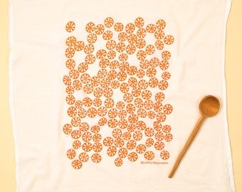 Hand Printed Citrus Flour Sack Towel: New Mexico Made Cotton Tea Towel