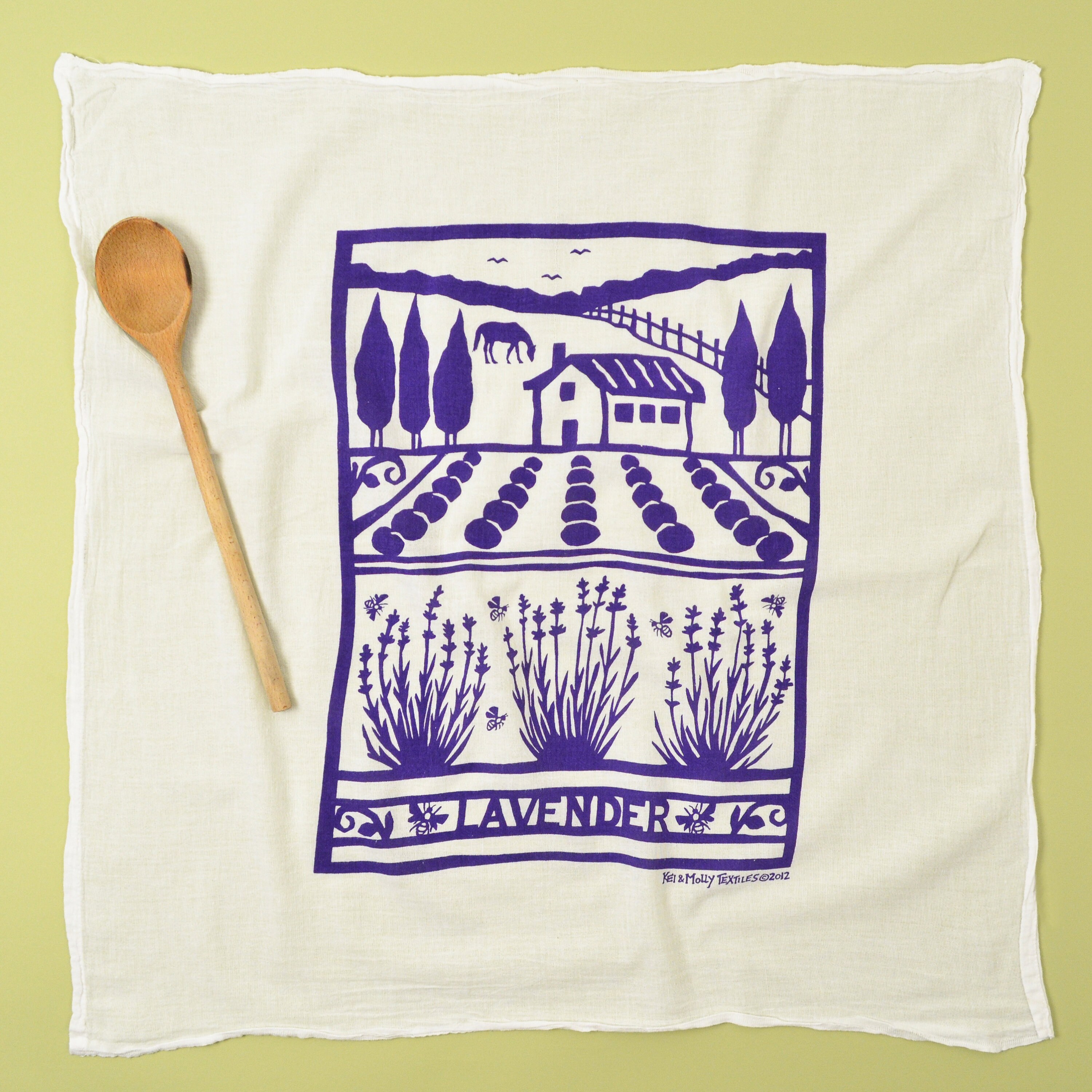 Flour Sack Dish Towel - Lavender Farm: Purple or Lilac - Cotton Tea Towel - Hand Printed - New Mexico Made