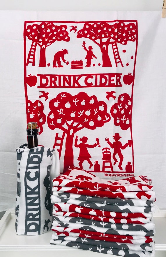 Drink Cider Dish Towel Flour Sack Towel Apple Orchard Red Etsy