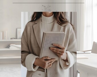 May include: A book titled "THE PERSONAL ASSISTANT INTERVIEW PREP GUIDE" with the tagline "Your complete toolkit to ace any PA interview." The book is held by a person wearing a beige blazer and white sweater.
