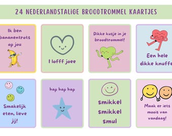 Afdrukbare lunchbox notities voor kinderen - kant-en-klaar - 24 kaarten - nederlandstalig