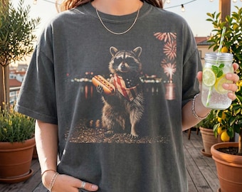 4th of July Raccoon Shirt, American Pride Animal Tee, Fireworks Night Patriotic Shirt, Funny USA Graphic Tee, Unisex Soft Cotton T-Shirt