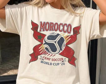 Morocco Soccer Shirt World Cup 2026, FRMF Football Tee, Vintage Morocco T-Shirt, Moroccan Gift for Fans, Retro Soccer Jersey Style Top