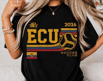 Ecuador Soccer Shirt, ECU 2026 Football Club Tee, Vintage Ecuador Flag Jersey, Ecuadorian Pride Gift, Retro Soccer Ball Graphic T-Shirt