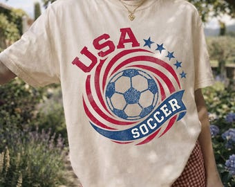 Vintage USA Soccer Shirt, Retro US Soccer Graphic Tee, Red White and Blue Soccer Fan Apparel, Personalized Soccer Gift, Comfort Colors Tee