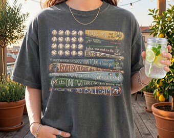 Take Me Out To The Ballgame Shirt, American Flag Baseball Bat Tee, Vintage Baseball Lyrics T-Shirt, Custom Comfort Colors Baseball Gift