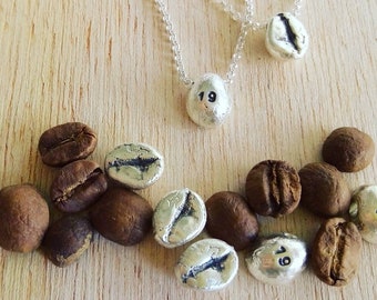 Collar de granos de café, pulsera de granos de café, llavero de granos de café, collar de granos botánicos, joyas naturales de granos de café, frijol en 925
