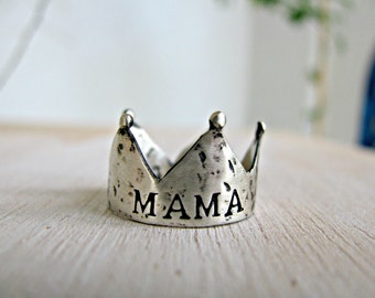 MAMA- Schwarzer oxidierter Kronenring, oben Knuckle Ring, Tiara Ring, schwarzer Silber Midi Ring, Chevalier Ring, Prinzessin Ring, 925 Sterling Band