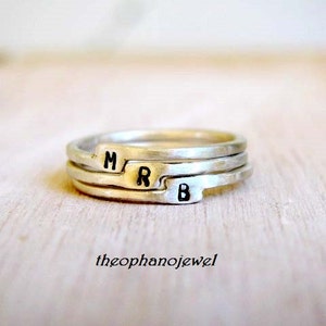 Tiny Initial Silver Ring/ Sterling Silver Letter Stacking/ Personalized with Initial/ Set of Three Stacking Rings/ Midi Knuckle Ring/