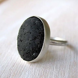 Lava stone ring sterling silver, Greek Santorini Stone Ring, Summer wedding Solitaire ring, Natural stone engagement ring, Cocktail ring