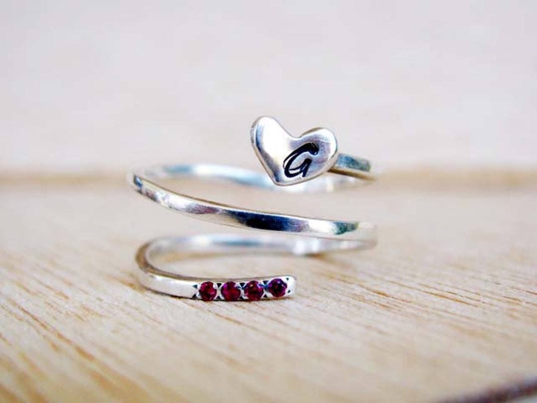 Heart Initial Ring/ Bridesmaid Gift/ Custom Initial Gemstone Ring ...